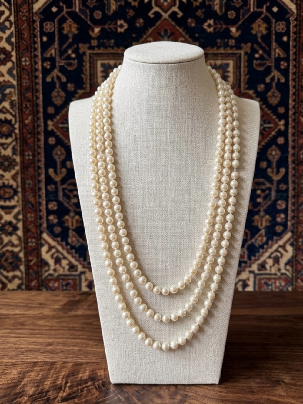Classic Triple-Strand Pearl Necklace - Cream Pearls